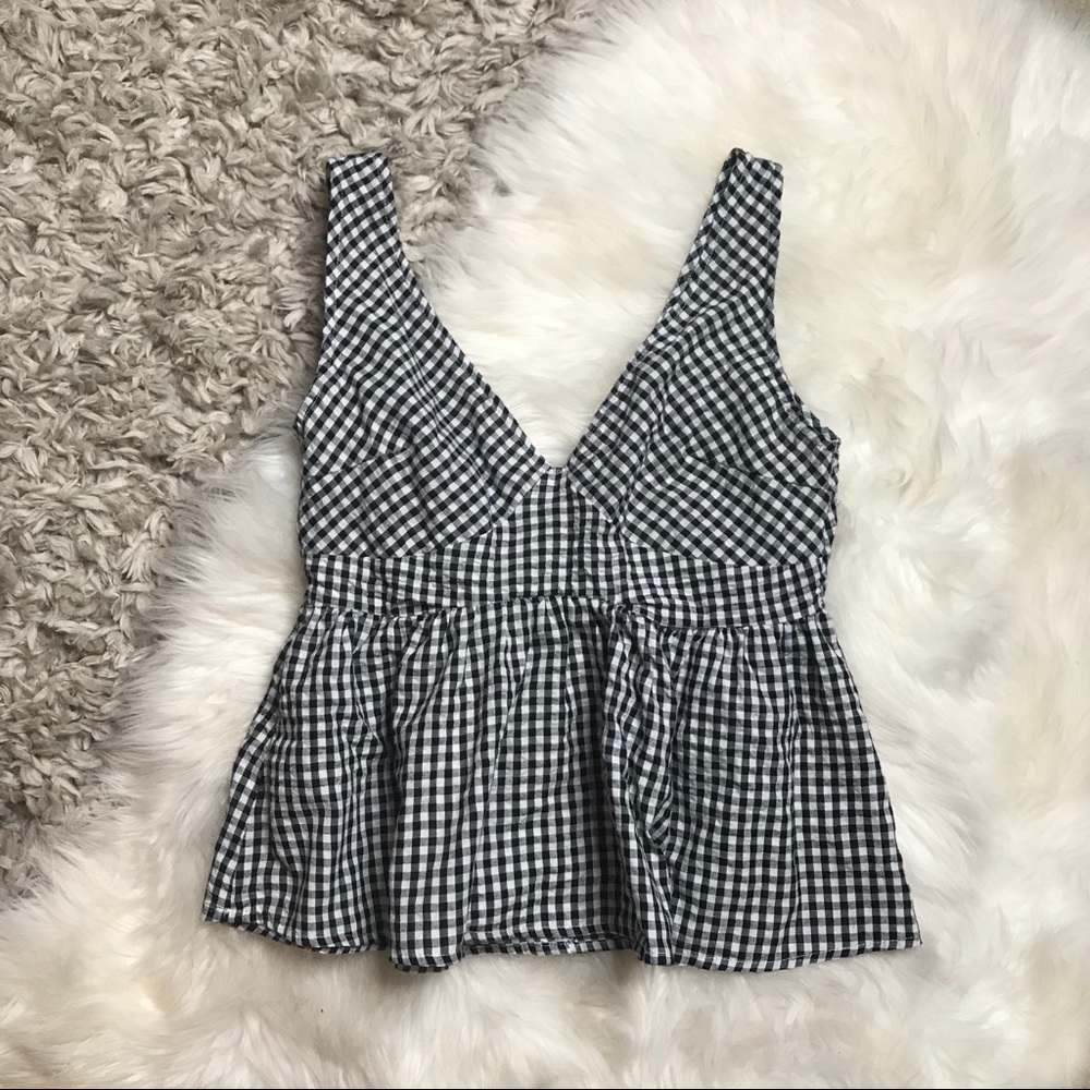 SHEIN Gingham Babydoll Blouse size medium E30